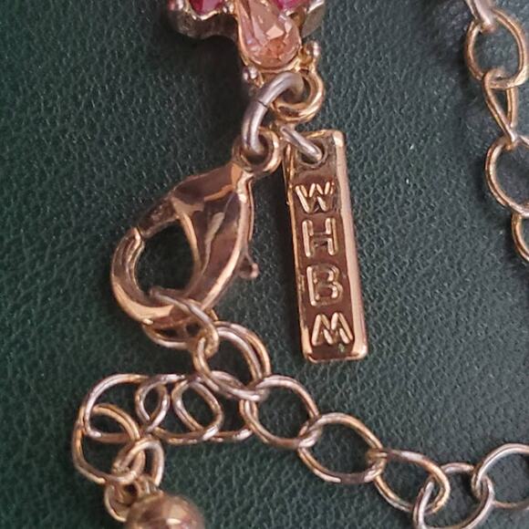 White House Black‎ Market Necklace Gold Tone Red Pink and Clear Crystal Clusters - Picture 8 of 10